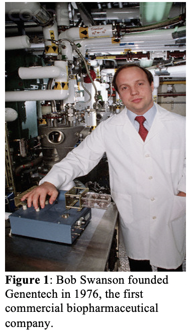 Textové pole:  Figure 1: Bob Swanson founded Genentech in 1976, the first commercial biopharmaceutical company.